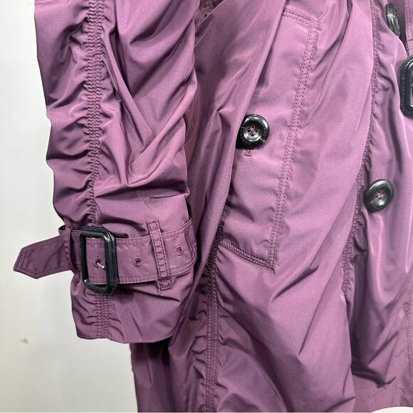Burberry London Ruched Taffeta Double Breasted Lightweight Trench Coat Purple 12 - Picture 9 of 16